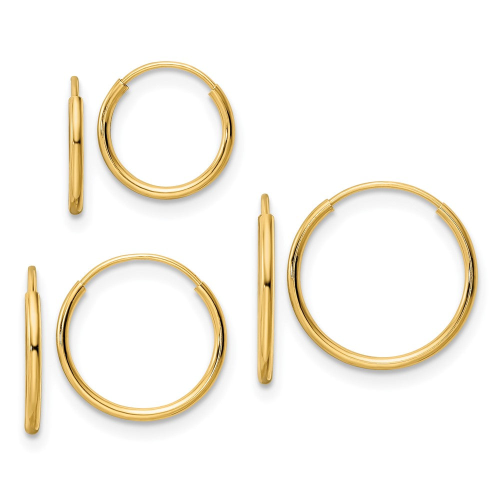 14k Yellow Gold 10 mm Polished Endless Hoop 3 Piece Set (0.67 grams)