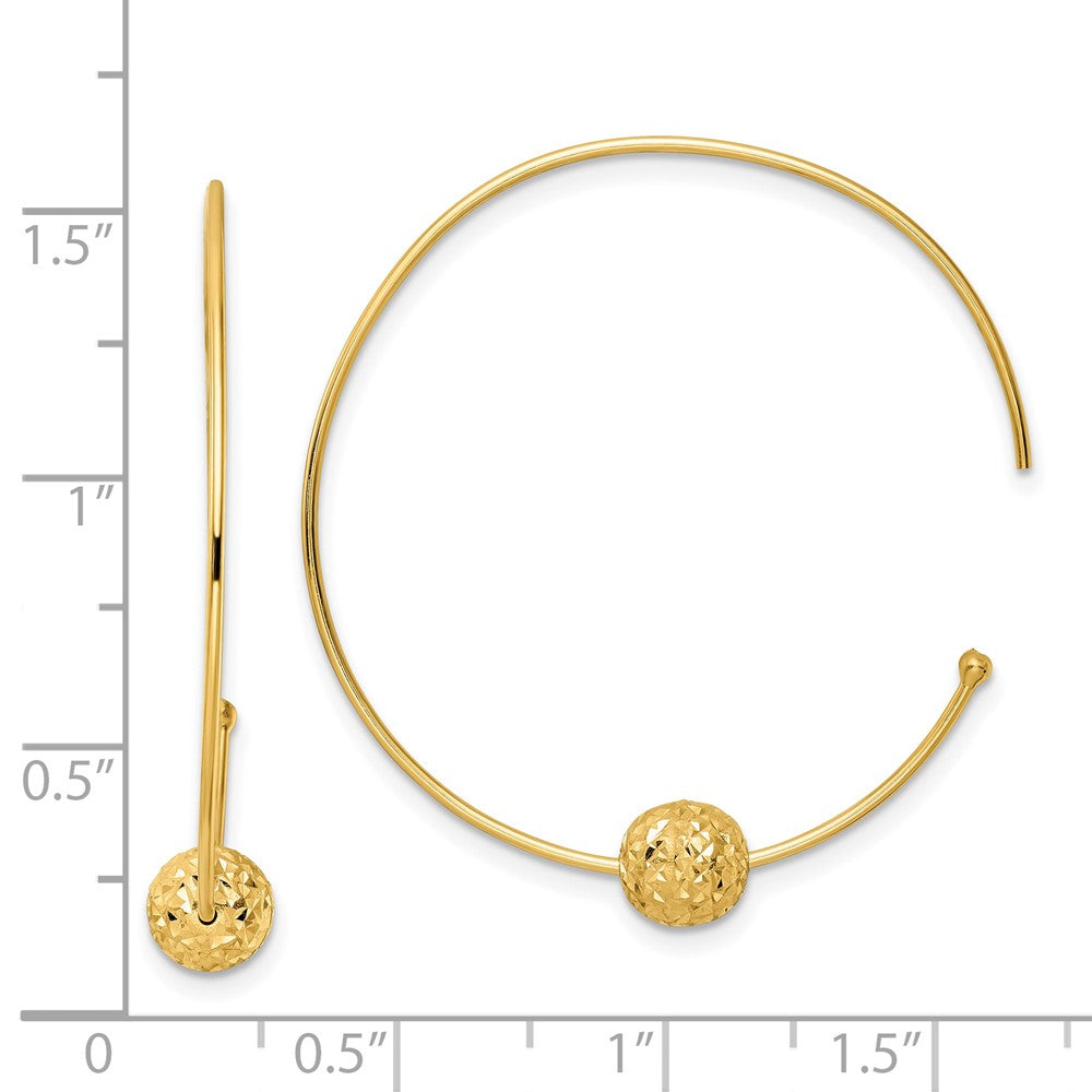 14k Yellow Gold 36.27 mm Wire Hoops Diamond-cut Bead Earrings (1.68 grams)