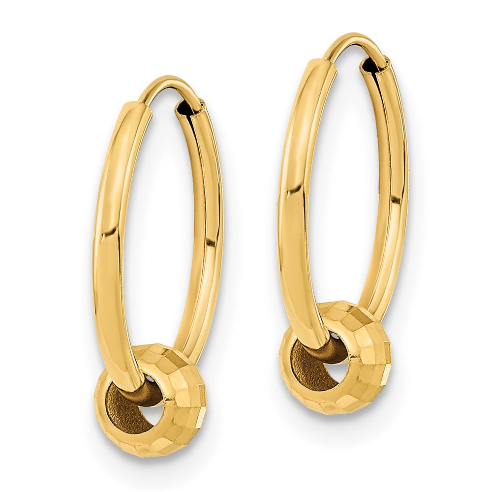 14k Yellow Gold 13.86 mm Polished with Diamond Cut Ball Hoop Earrings (0.56 grams)