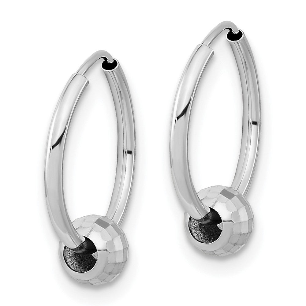 14k White Gold 13.86 mm  Polished Hoop with a Diamond Cut Ball Earrings (0.53 grams)