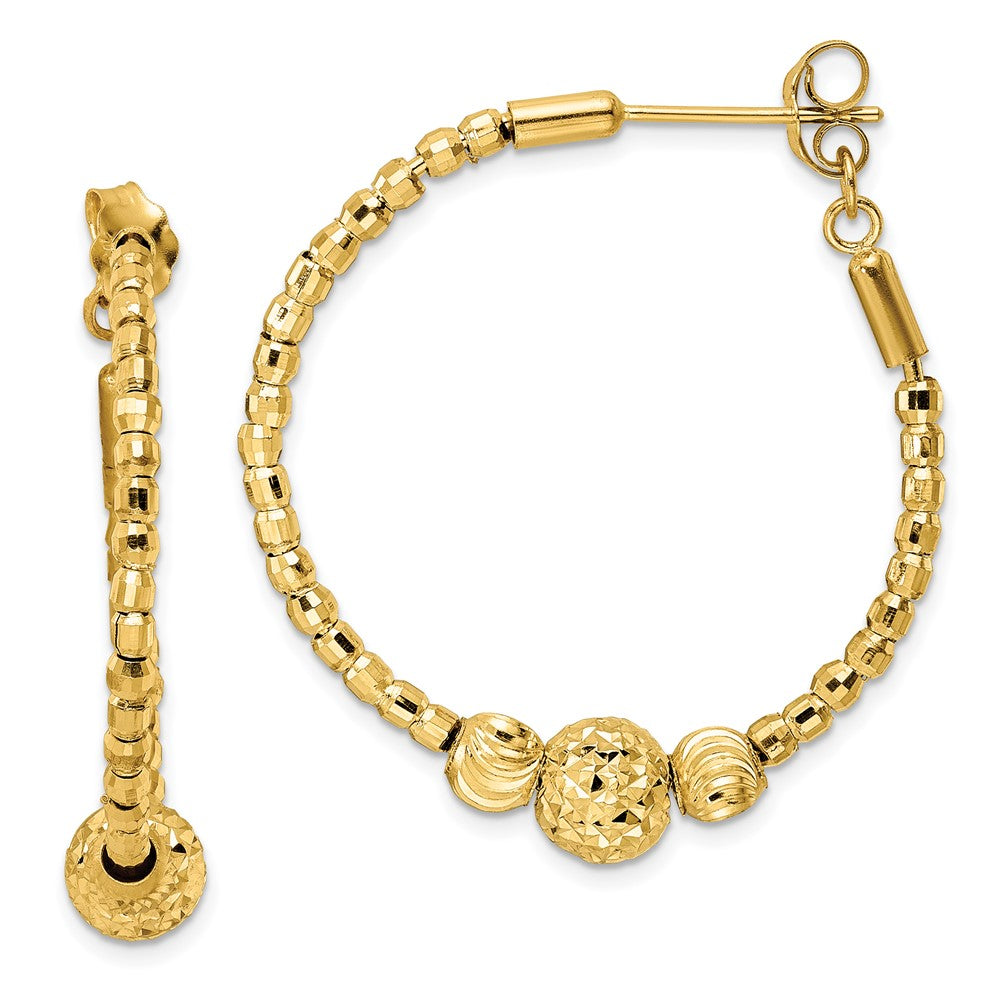 14k Yellow Gold 29.52 mm Diamond-cut Hoop Beaded Earrings (4.38 grams)