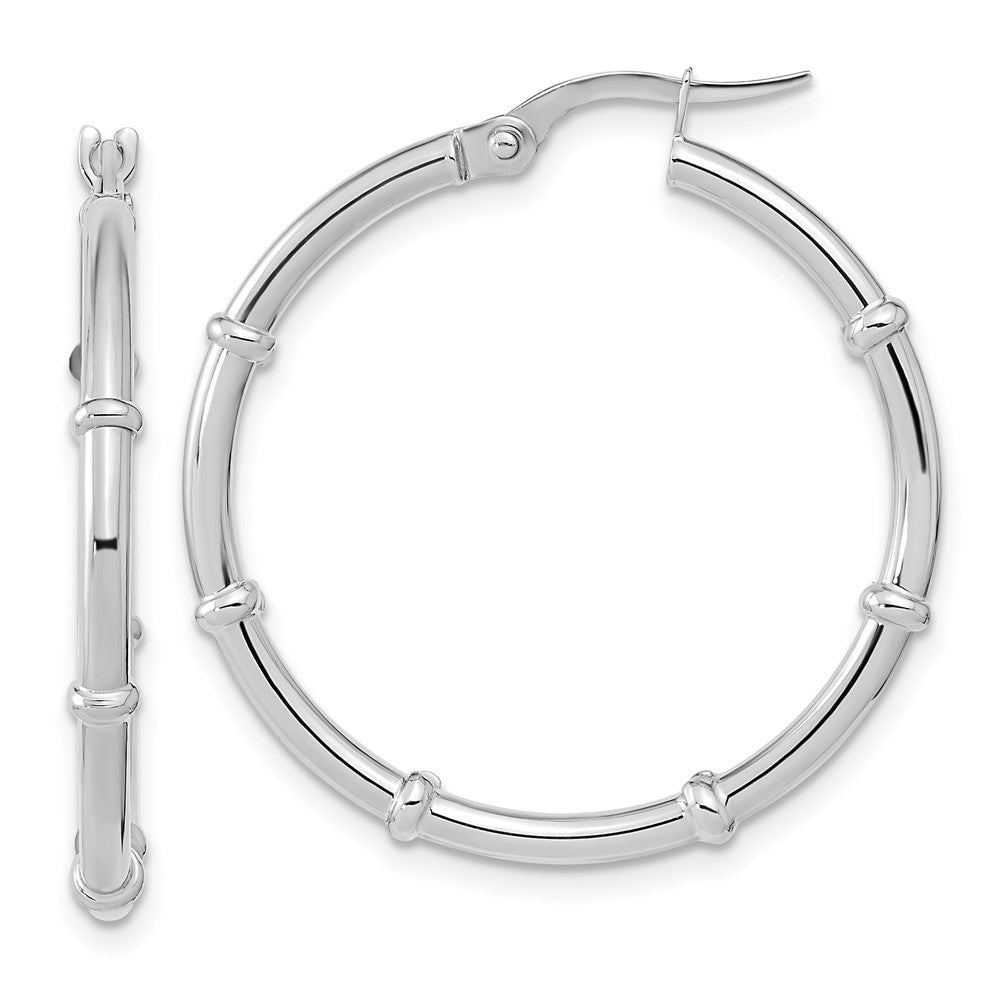 14k White Gold 28.94 mm White Polished Fancy Hoop Earrings (1.93 grams)