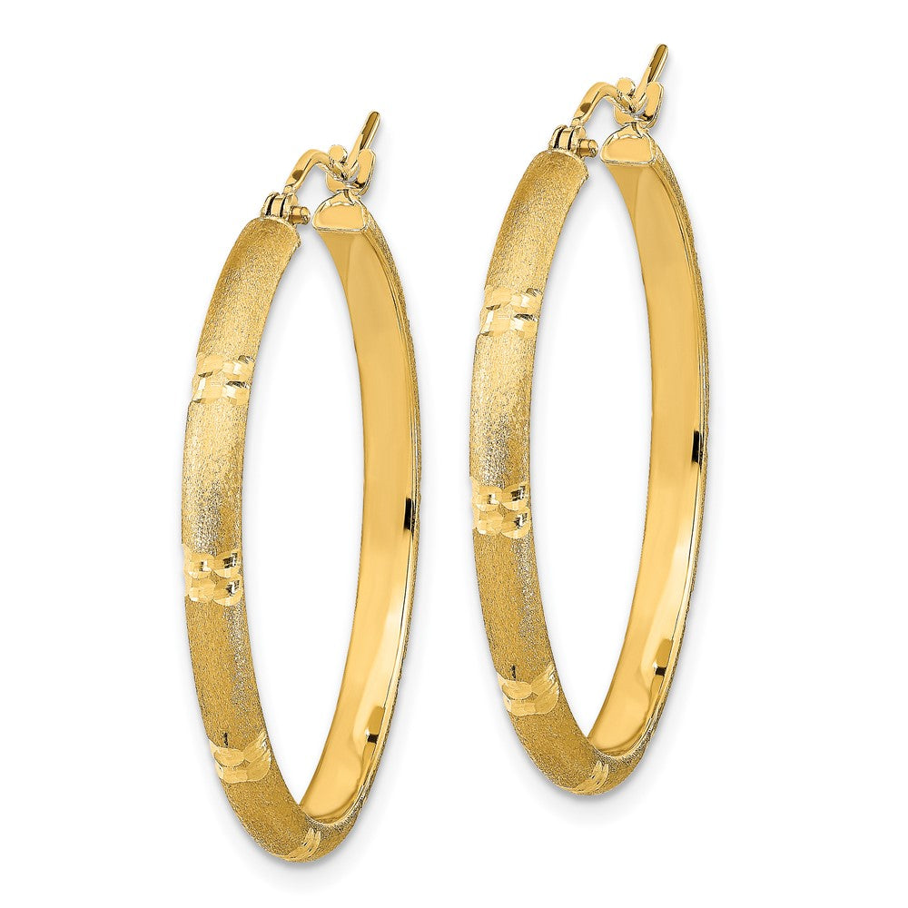 14k Yellow Gold 30.66 mm Polished and Satin Hoop Earrings (2.14 grams)