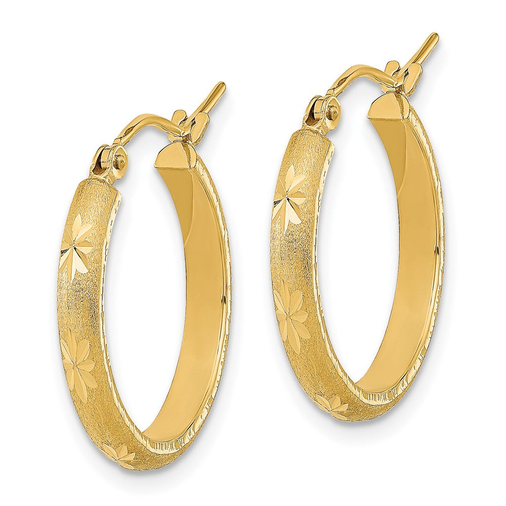 14k Yellow Gold 20.21 mm Polished and Satin Diamond-cut Hoop Earrings (1.53 grams)