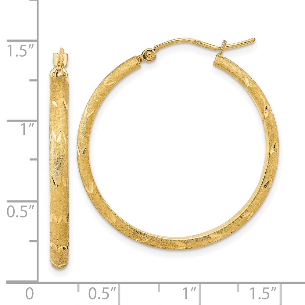 14k Yellow Gold 31.09 mm Polished and Satin Diamond-cut Hoop Earrings (2.15 grams)