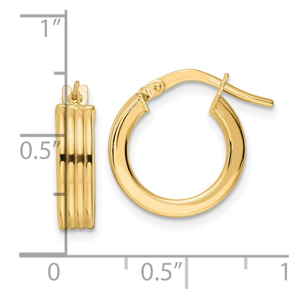 14k Yellow Gold 14.54 mm Polished Textured Hoop Earrings (1.38 grams)