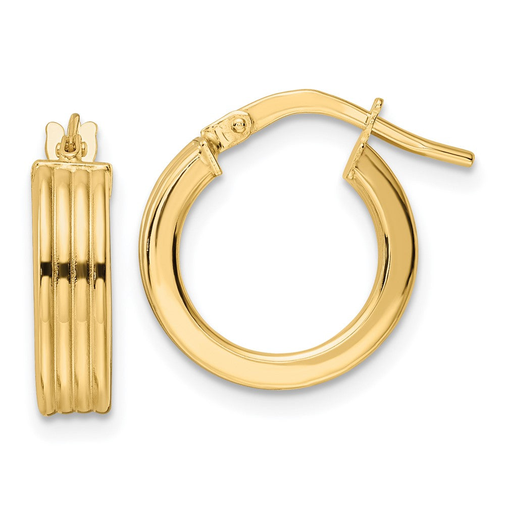 14k Yellow Gold 14.54 mm Polished Textured Hoop Earrings (1.38 grams)