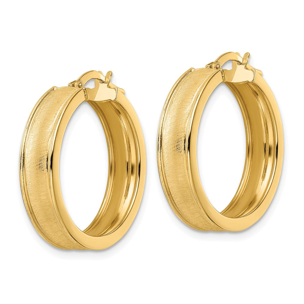 14k Yellow Gold 24.68 mm Brushed and Polished Hoop Earrings (3.19 grams)