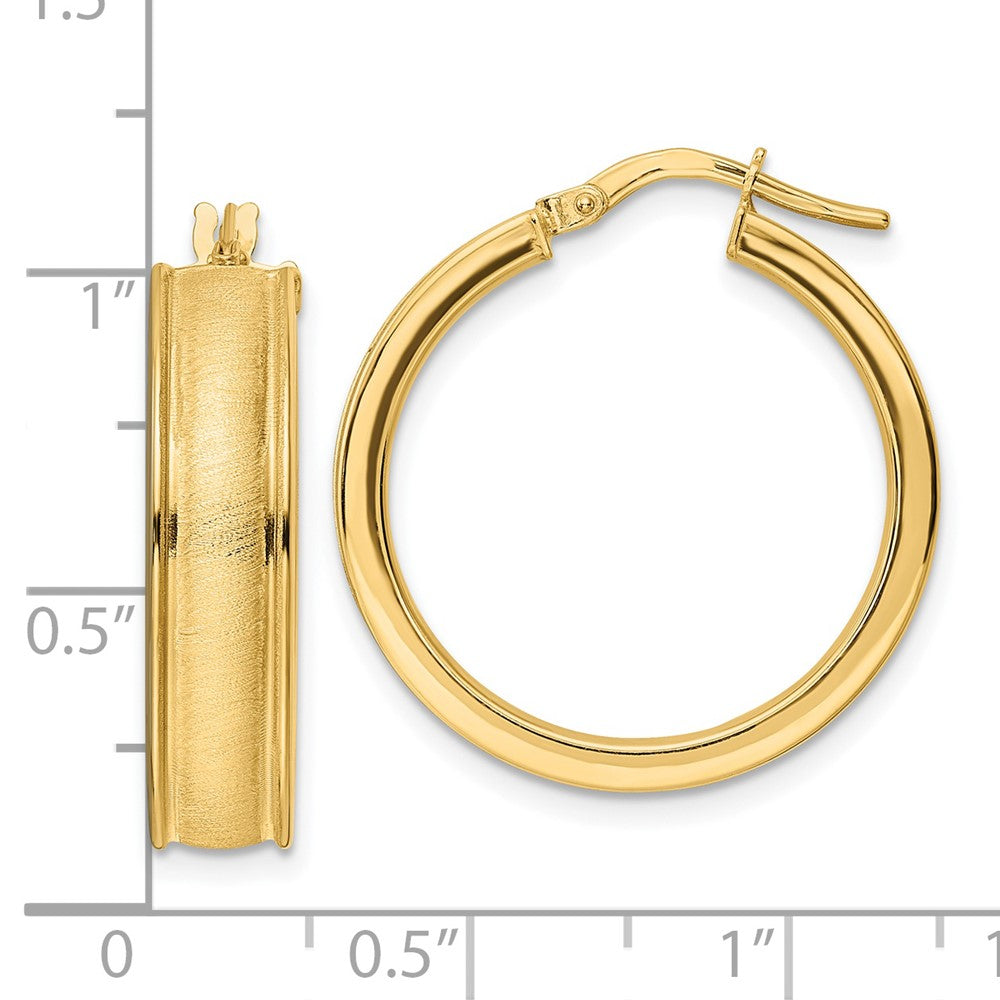 14k Yellow Gold 24.68 mm Brushed and Polished Hoop Earrings (3.19 grams)
