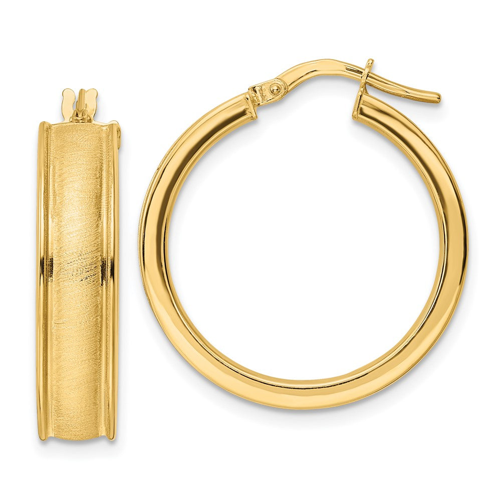 14k Yellow Gold 24.68 mm Brushed and Polished Hoop Earrings (3.19 grams)