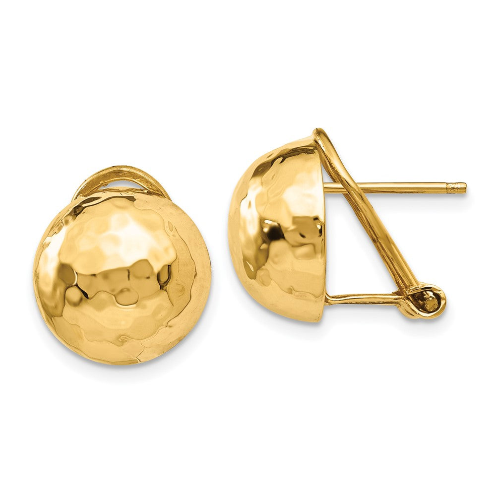 14k Yellow Gold 13 mm red Omega Back Post Earrings (3.71 grams)