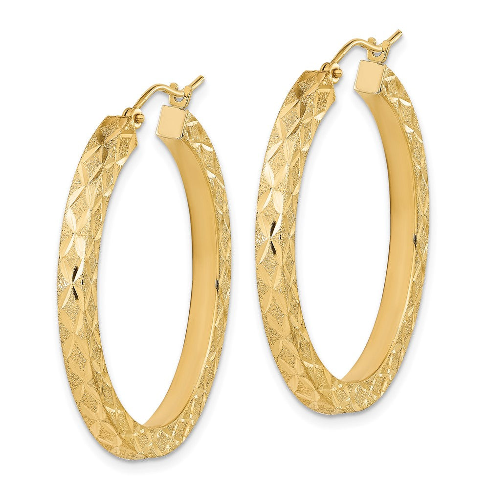 14k Yellow Gold 34.05 mm Satin Diamond-cut Hoop Earrings (3.67 grams)