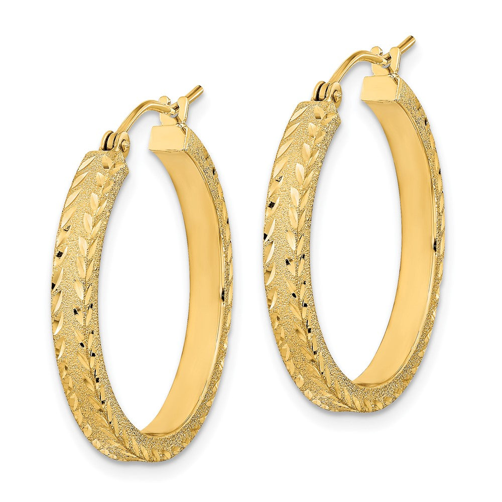 14k Yellow Gold 25.52 mm Polished Satin Diamond-cut Fancy Hoop Earrings (2.27 grams)