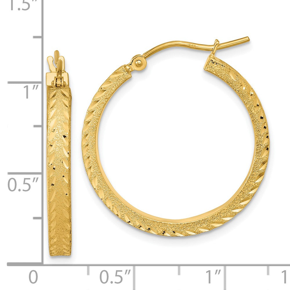 14k Yellow Gold 25.52 mm Polished Satin Diamond-cut Fancy Hoop Earrings (2.27 grams)