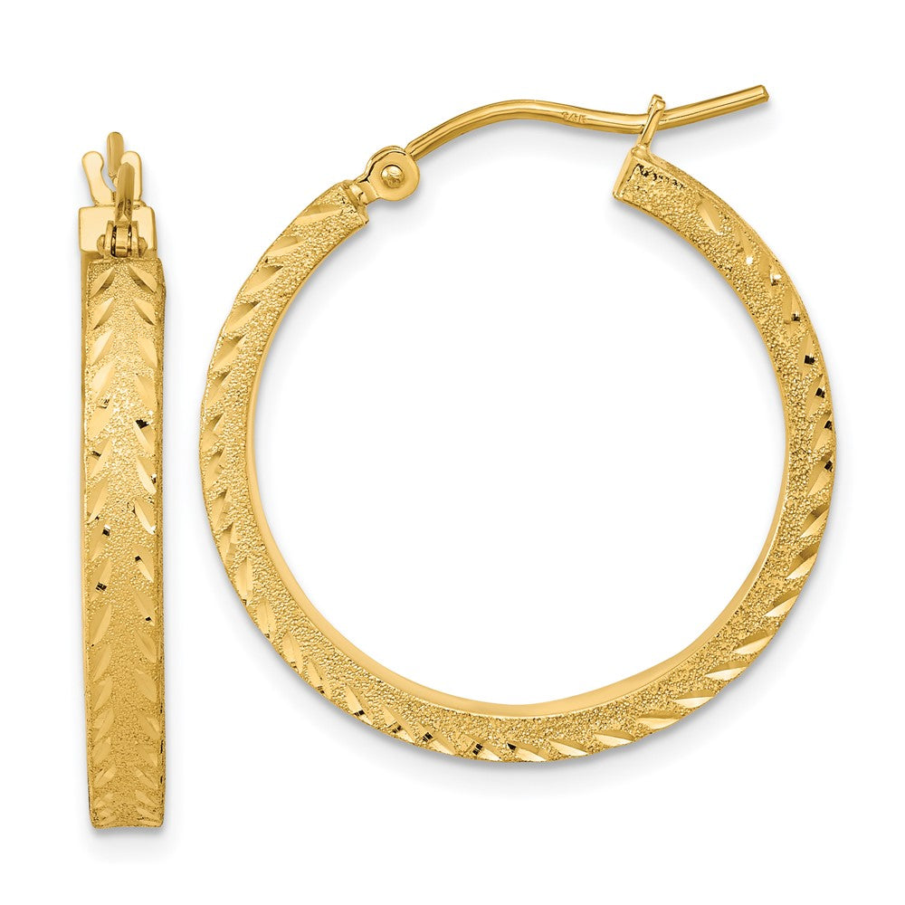 14k Yellow Gold 25.52 mm Polished Satin Diamond-cut Fancy Hoop Earrings (2.27 grams)