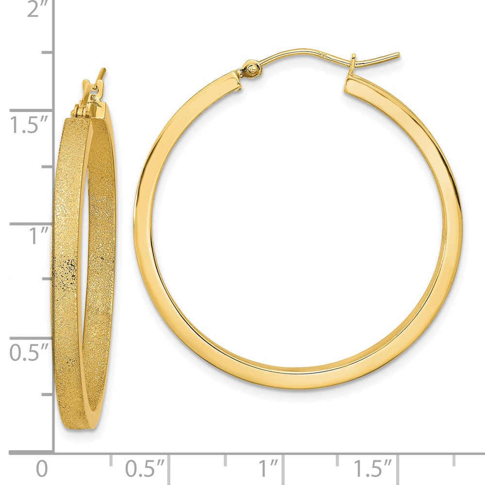 14k Yellow Gold 35.12 mm Polished and Brushed Hoop Earrings (3.6 grams)