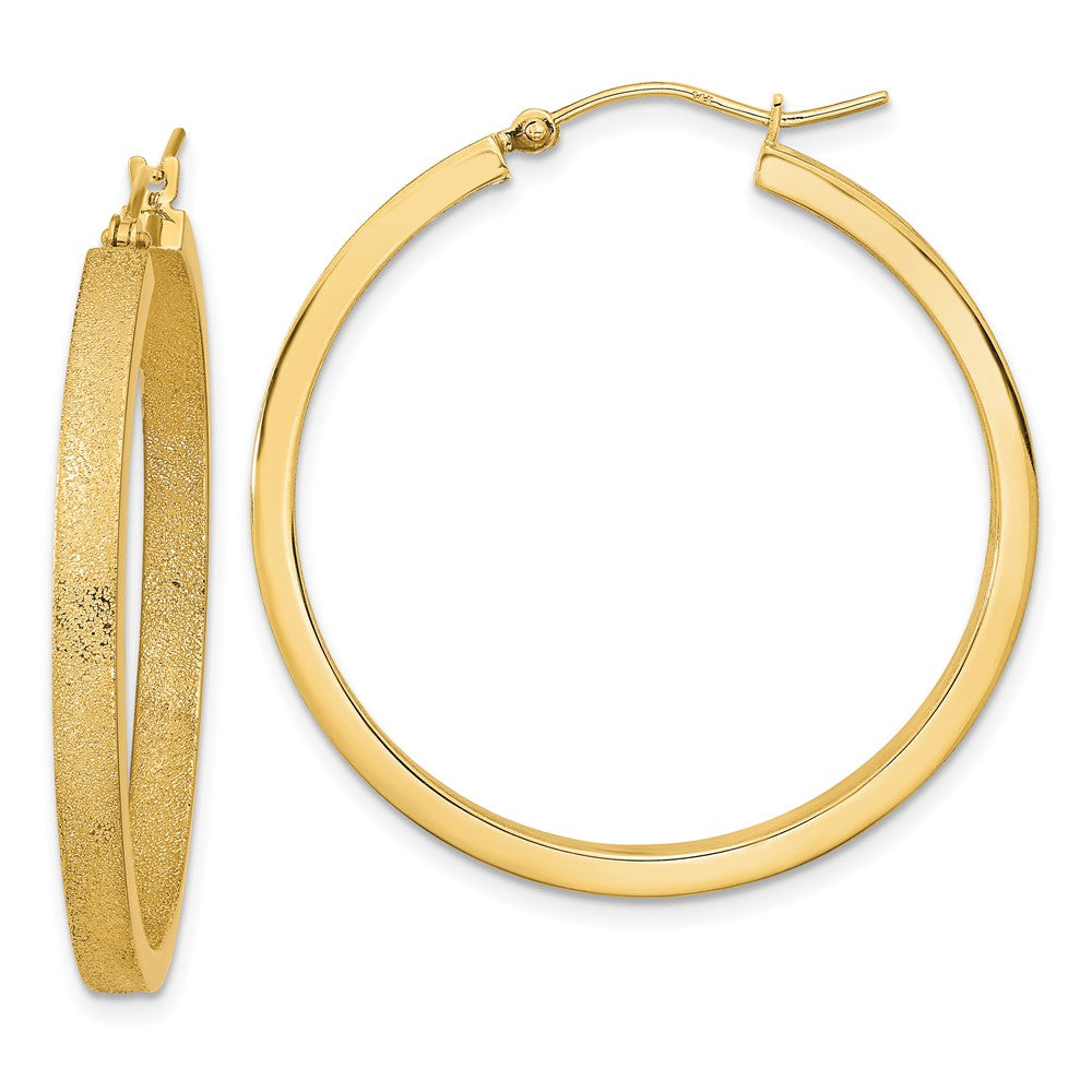 14k Yellow Gold 35.12 mm Polished and Brushed Hoop Earrings (3.6 grams)