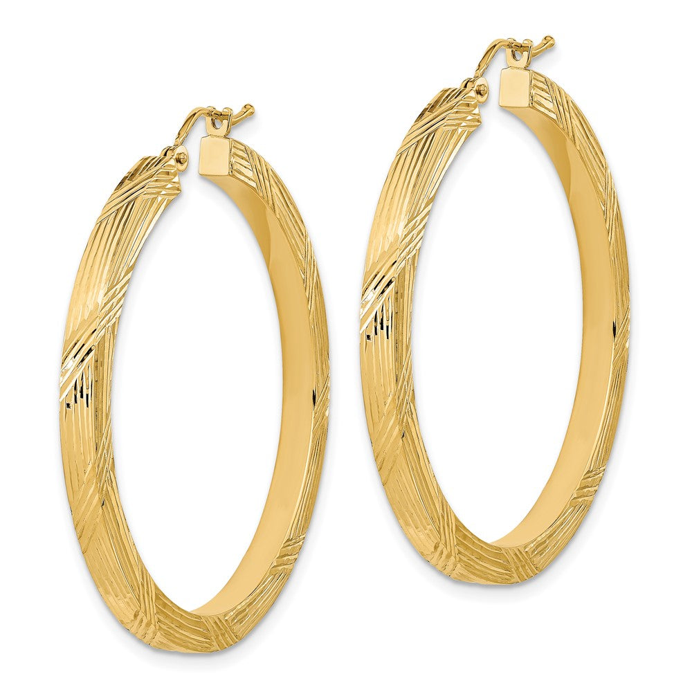 14k Yellow Gold 39.61 mm Polished and Textured Hoop Earrings (3.7 grams)