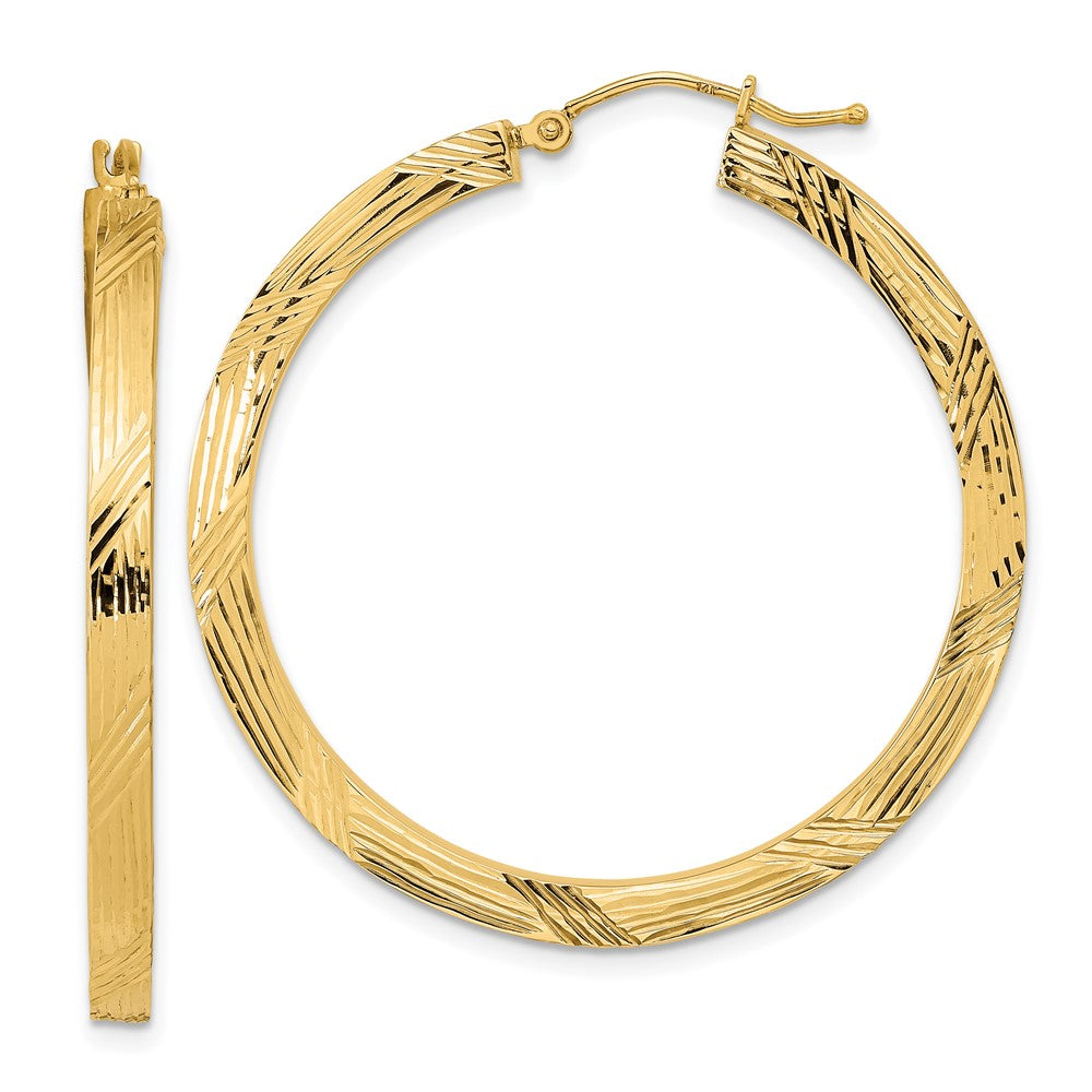 14k Yellow Gold 39.61 mm Polished and Textured Hoop Earrings (3.7 grams)