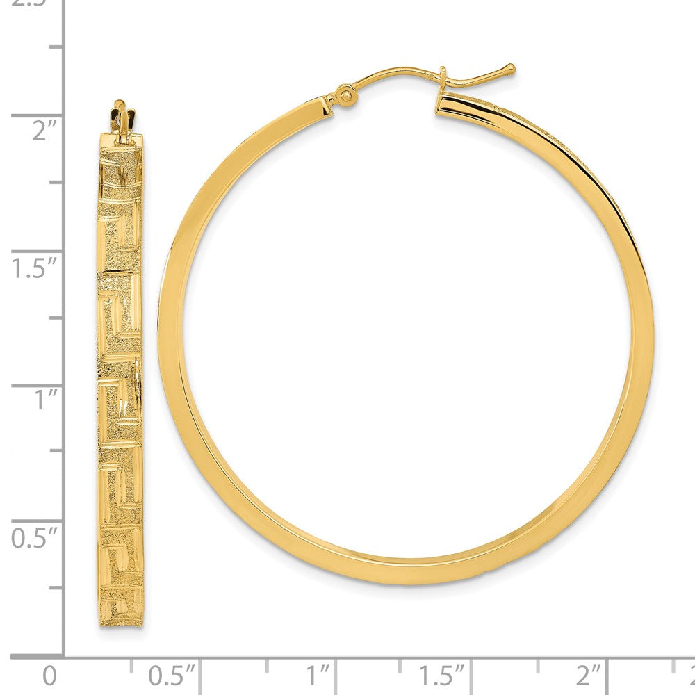 14k Yellow Gold 44.67 mm Polished and Satin Greek Pattern Hoop Earrings (5.01 grams)