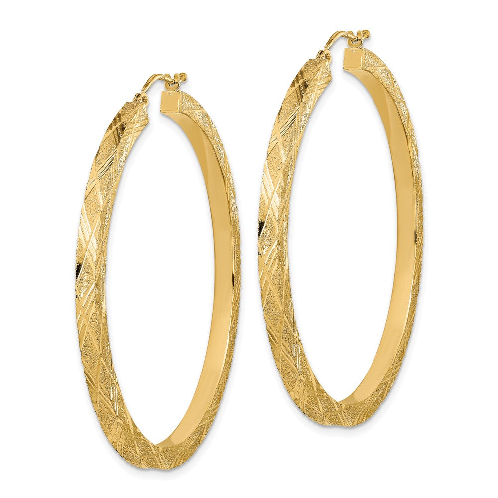 14k Yellow Gold 49.81 mm Polished and Textured Hoop Earrings (5.16 grams)