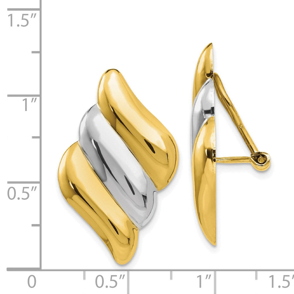 14k Yellow & Rhodium 18 mm  Non-pierced Omega Back Earrings (5.41 grams)