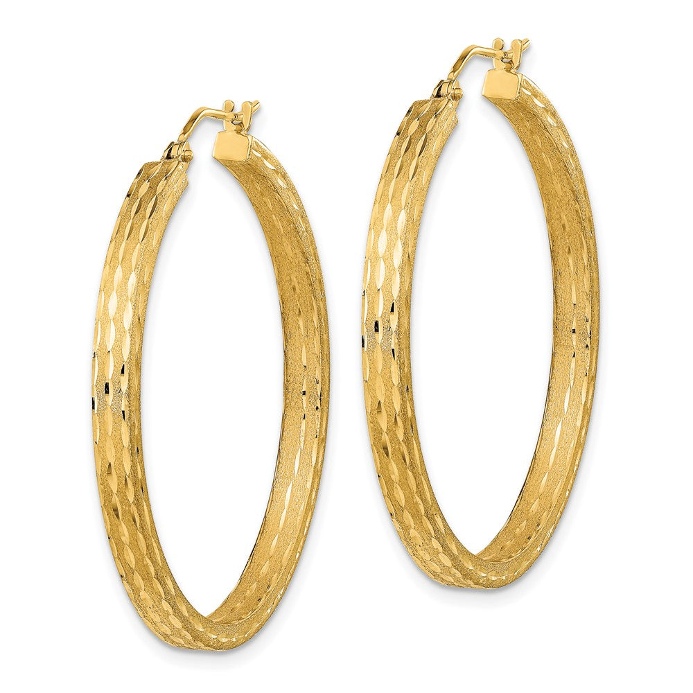 14k Yellow Gold 36.06 mm Satin and Diamond-cut Hoop Earrings (3.07 grams)