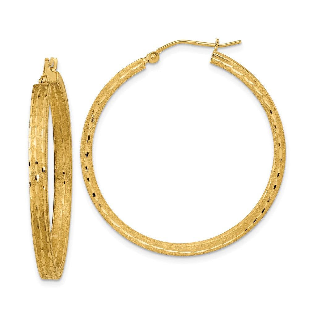 14k Yellow Gold 36.06 mm Satin and Diamond-cut Hoop Earrings (3.07 grams)