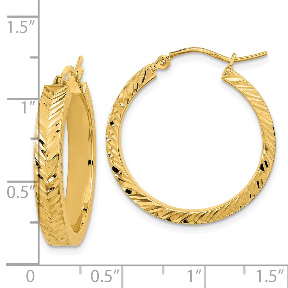 14k Yellow Gold 25.29 mm Polished Diamond-cut Hoop Earrings (2.31 grams)