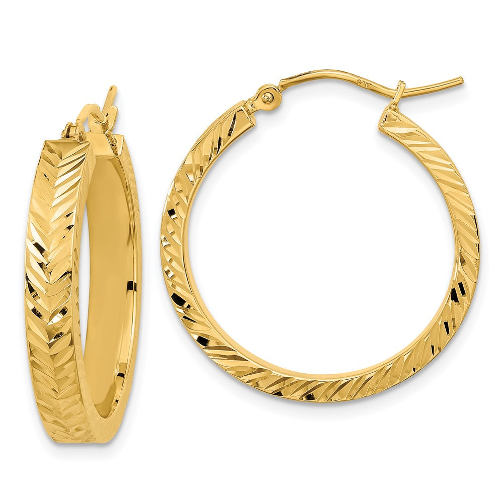 14k Yellow Gold 25.29 mm Polished Diamond-cut Hoop Earrings (2.31 grams)
