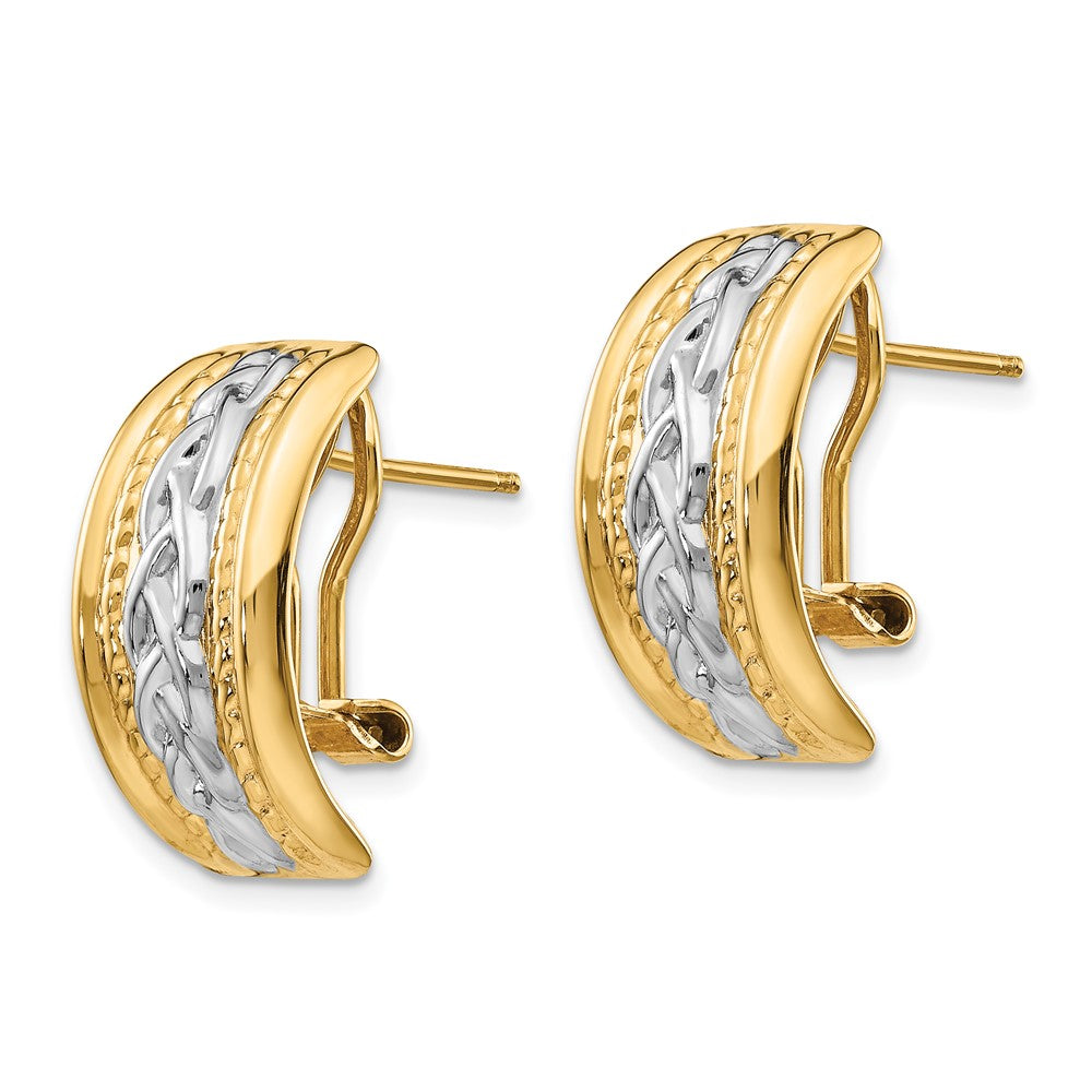 14k Yellow & Rhodium 11.5 mm  Omega Back Post Earrings (5.41 grams)