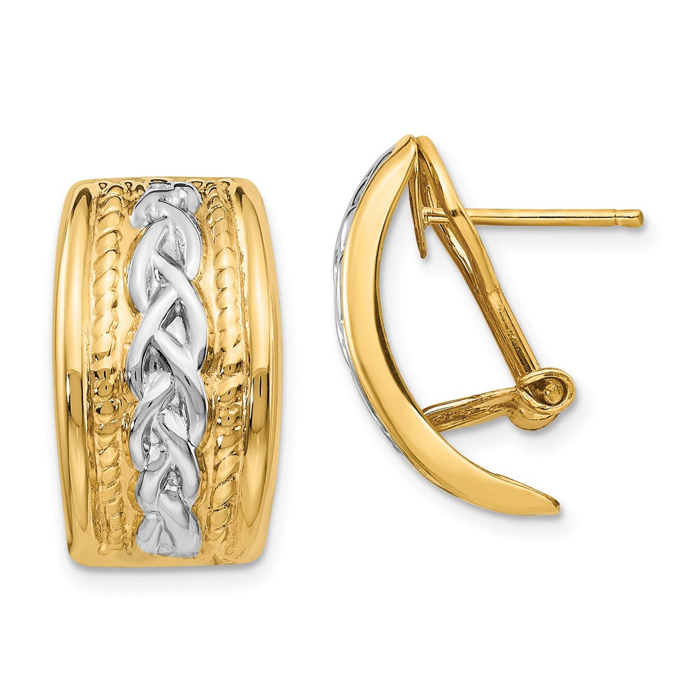 14k Yellow & Rhodium 11.5 mm  Omega Back Post Earrings (5.41 grams)