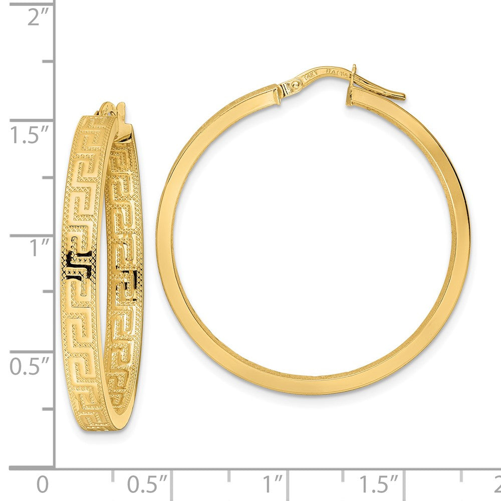 14k Yellow Gold 35.97 mm Greek Key Hoop Earrings (4.03 grams)