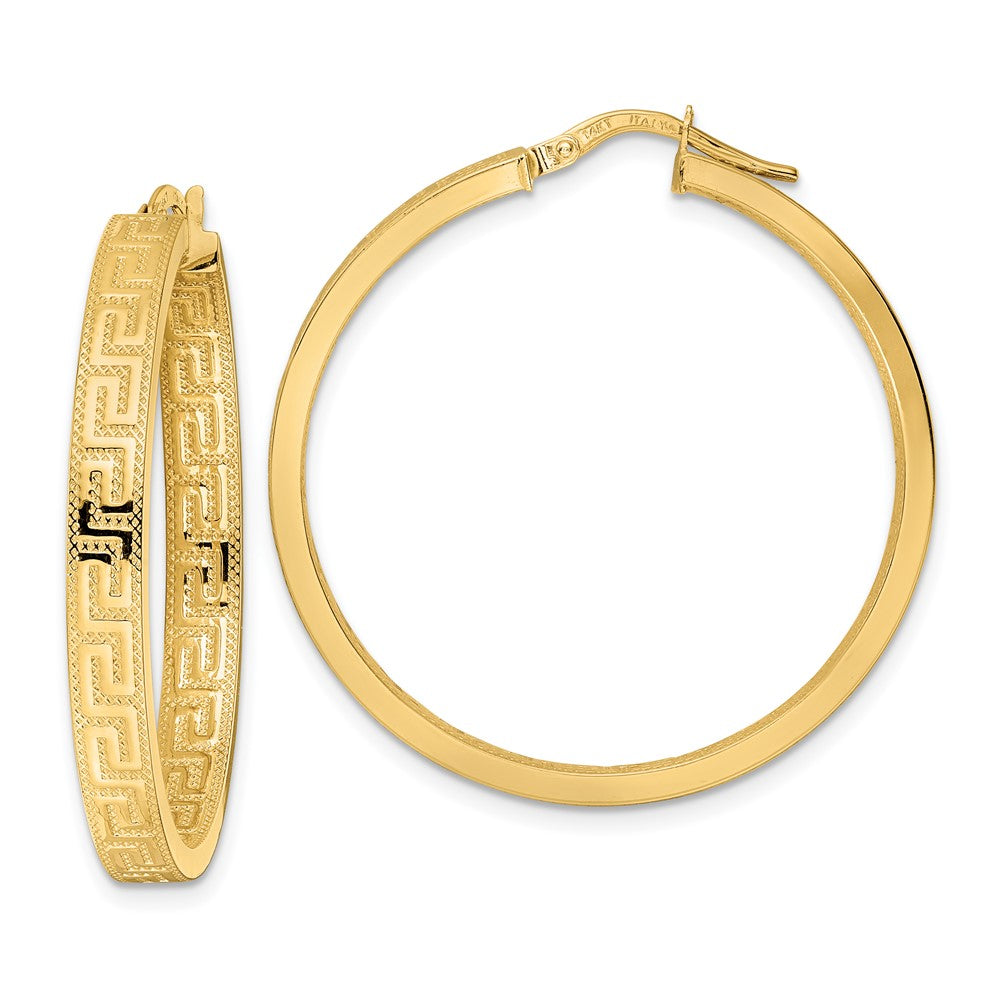 14k Yellow Gold 35.97 mm Greek Key Hoop Earrings (4.03 grams)