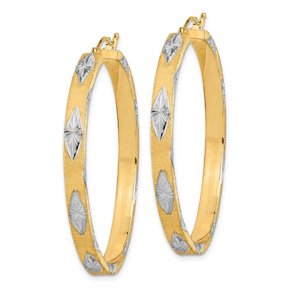 14k Yellow & Rhodium 45.53 mm  Polished Satin Diamond-cut Fancy Hoop Earrings (5.09 grams)