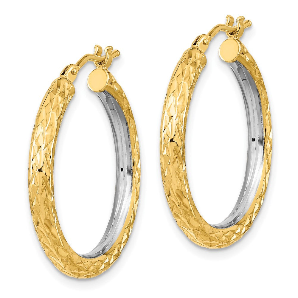 14k Yellow & Rhodium 24.77 mm Circle Hoop Earrings (2.25 grams)