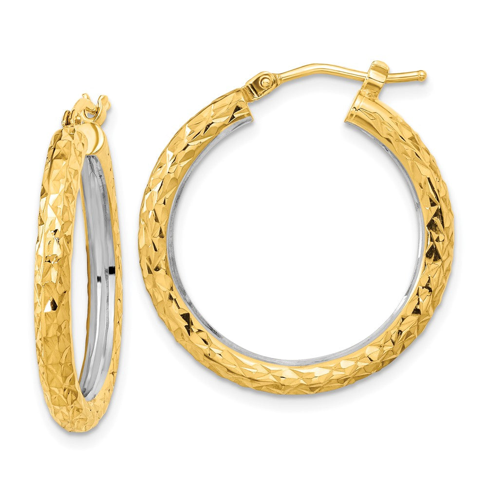 14k Yellow & Rhodium 24.77 mm Circle Hoop Earrings (2.25 grams)