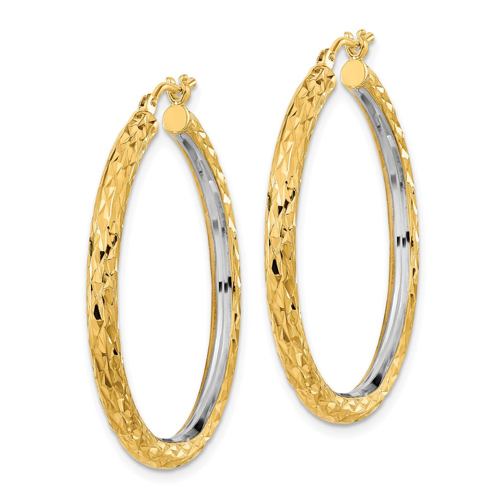 14k Yellow & Rhodium 34.18 mm Circle Hoop Earrings (2.89 grams)