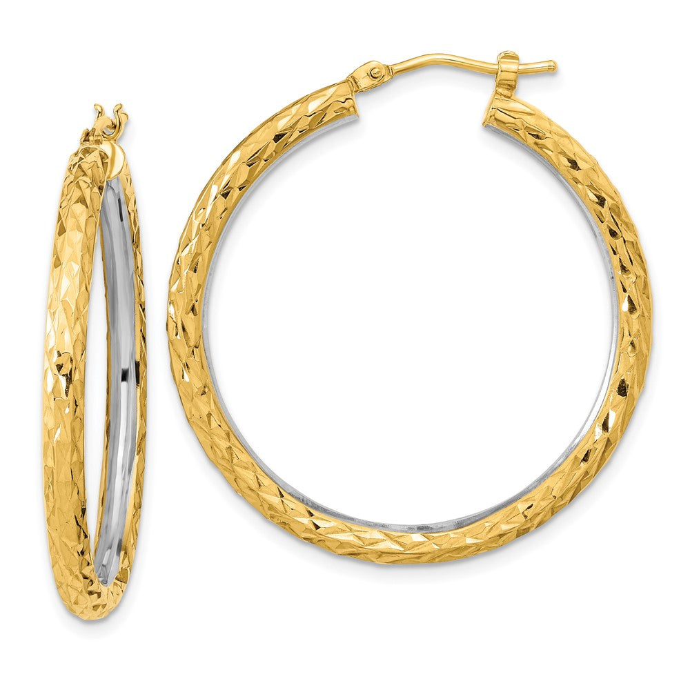 14k Yellow & Rhodium 34.18 mm Circle Hoop Earrings (2.89 grams)