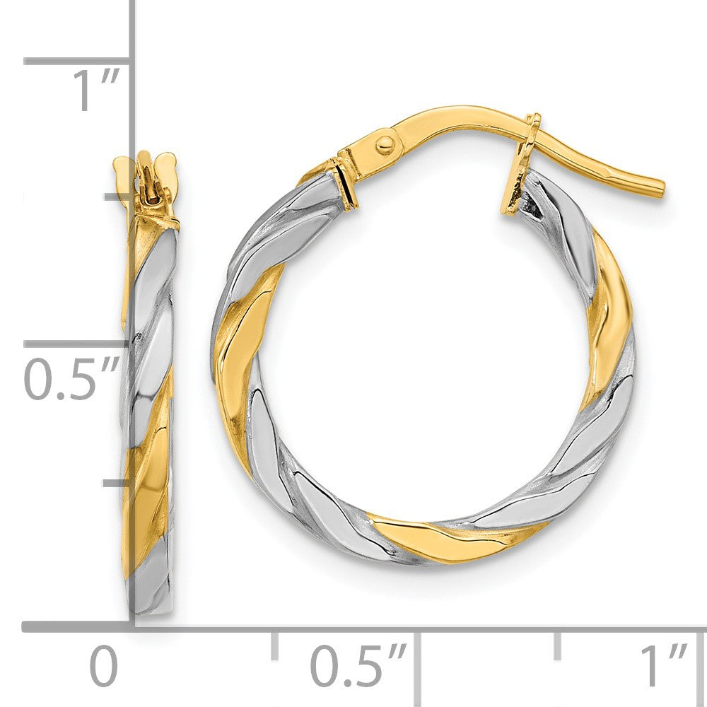 14k Yellow & Rhodium 18.2 mm  Polished & Twist Hoop Earrings (1.02 grams)