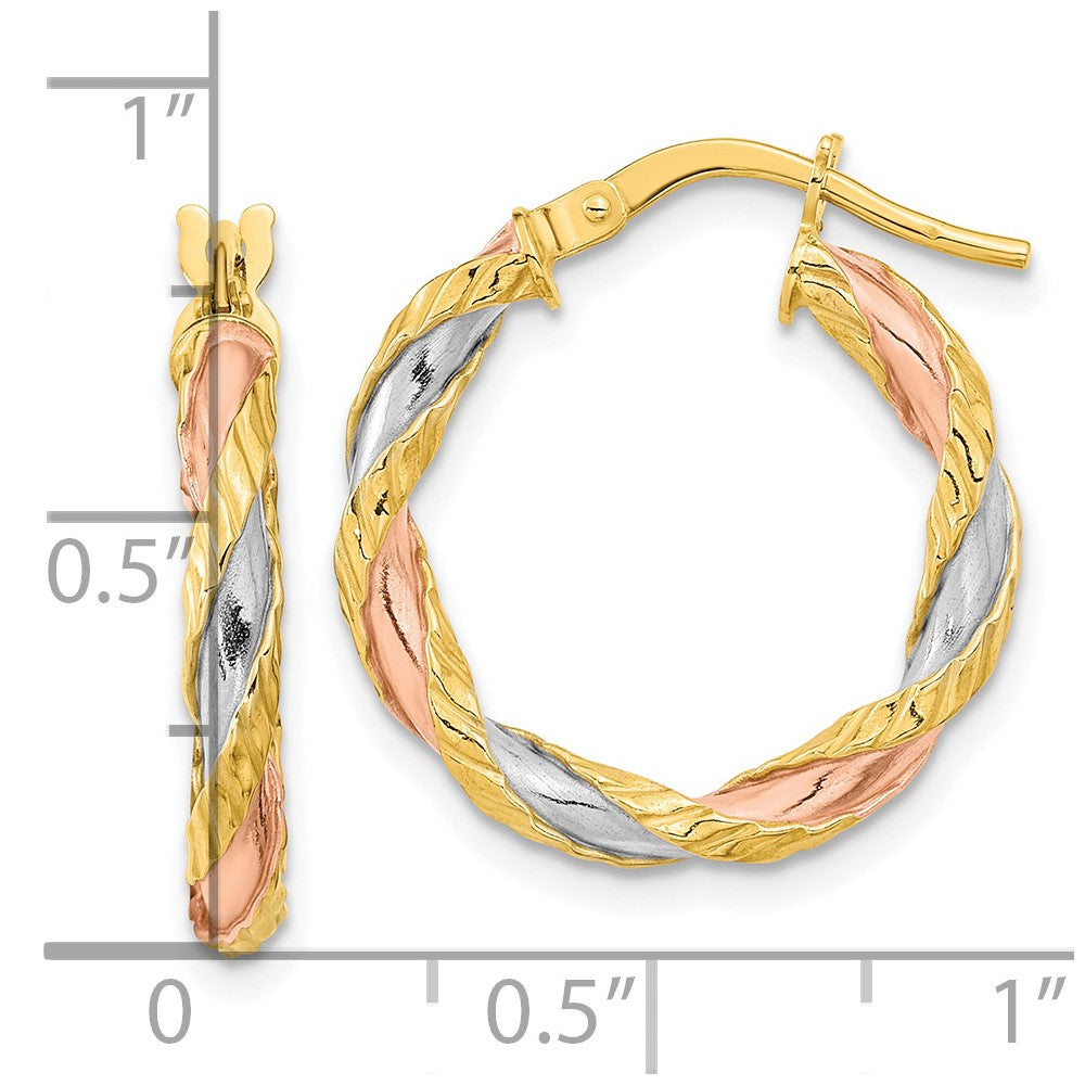 14k Yellow & Rhodium 20 mm  Textured Twisted Hoop Earrings (1.33 grams)