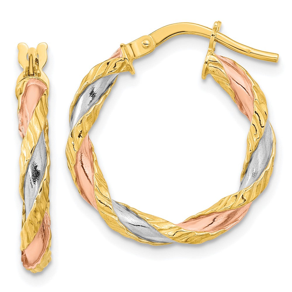 14k Yellow & Rhodium 20 mm  Textured Twisted Hoop Earrings (1.33 grams)