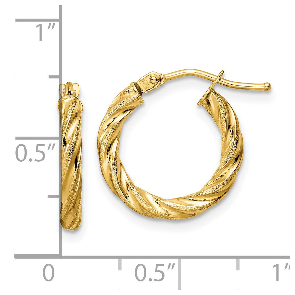 14k Yellow Gold 15.8 mm Polished & Textured Twisted Hoop Earrings (0.95 grams)