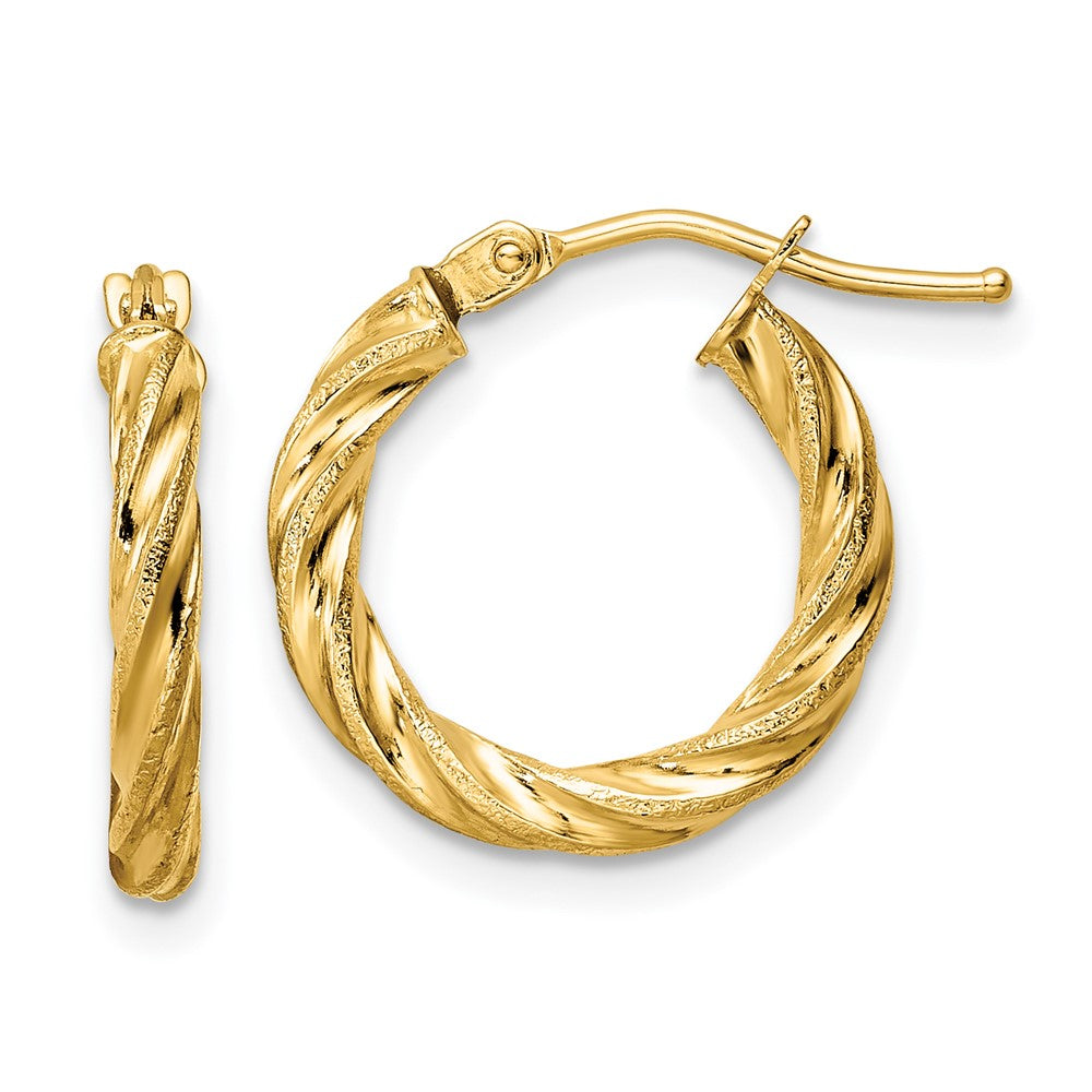 14k Yellow Gold 15.8 mm Polished & Textured Twisted Hoop Earrings (0.95 grams)