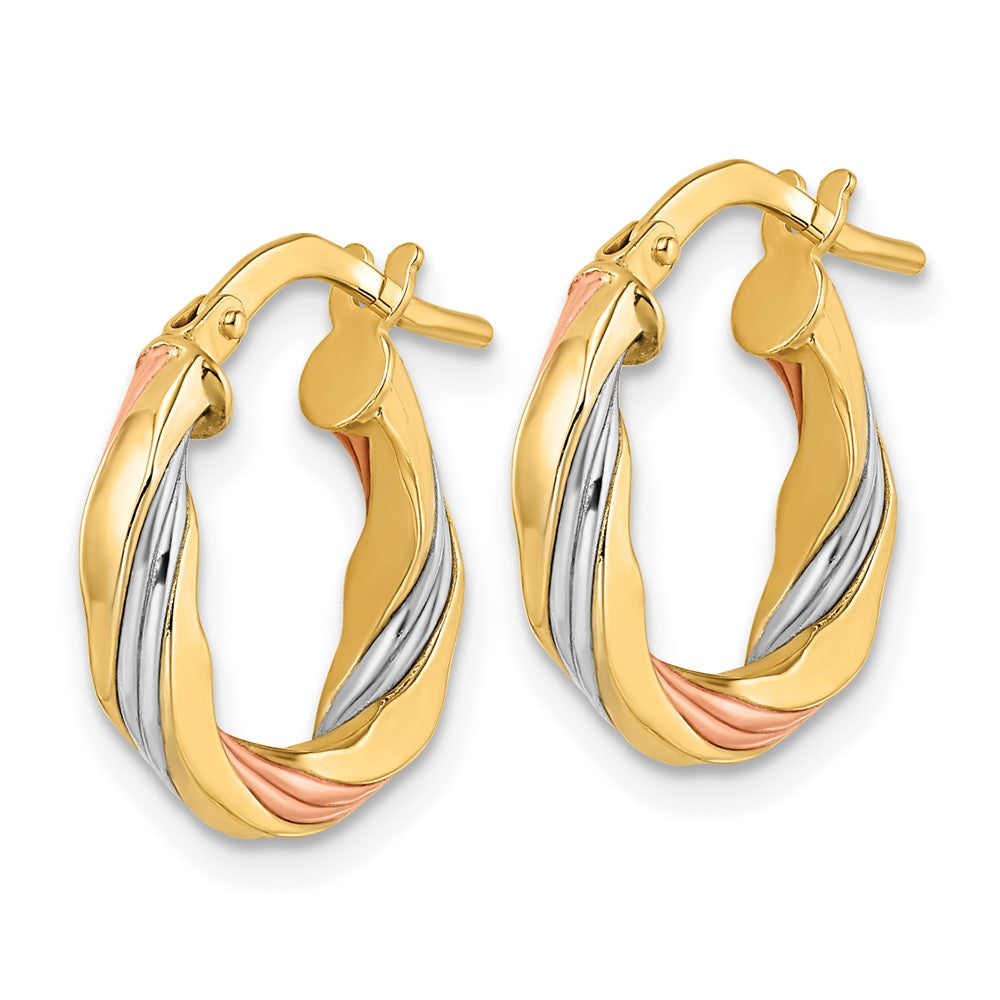 14k Yellow & Rhodium 15 mm  Polished Twisted Hoop Earrings (1.11 grams)