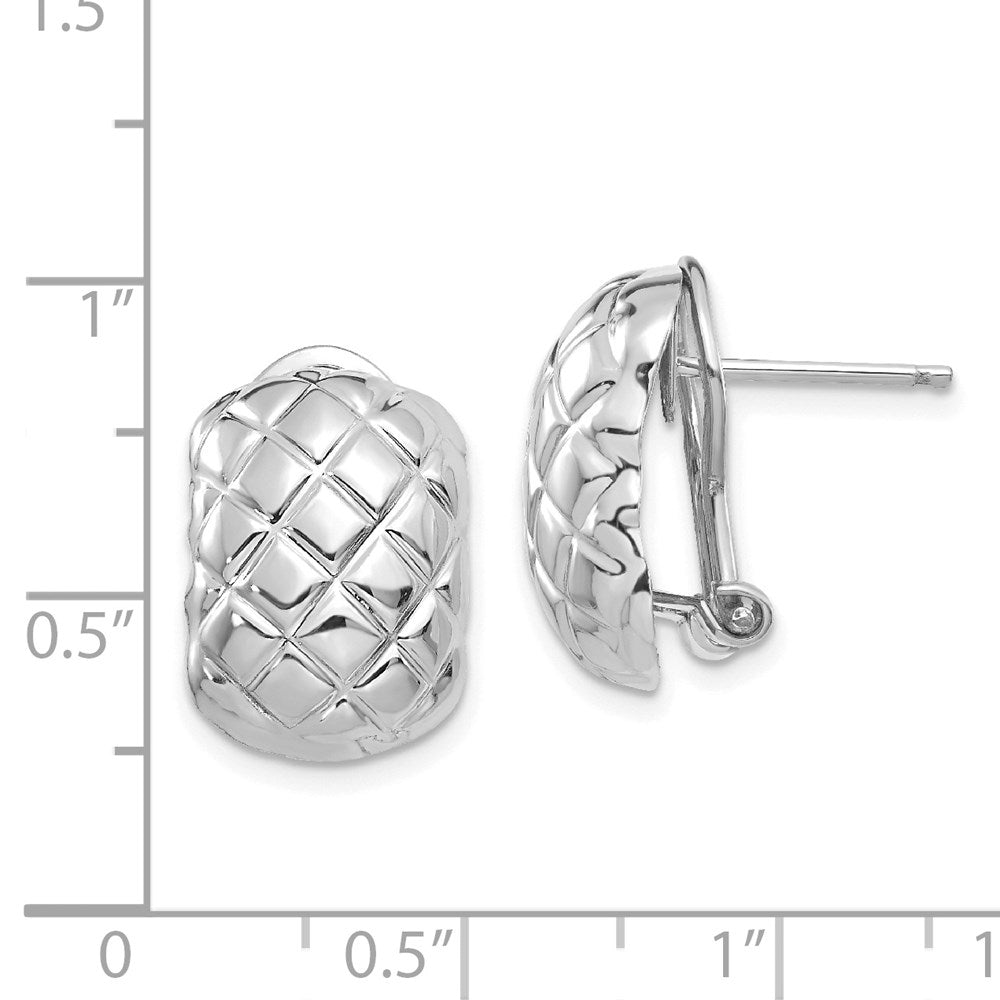 14k White Gold 11 mm Polished Quilted Omega Back Post Earrings (3.42 grams)
