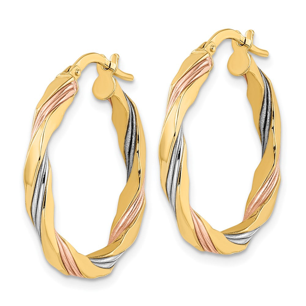 14k Yellow & Rhodium 24.25 mm  Polished Twisted Hoop Earrings (1.71 grams)