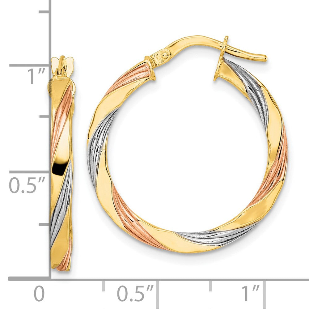 14k Yellow & Rhodium 24.25 mm  Polished Twisted Hoop Earrings (1.71 grams)