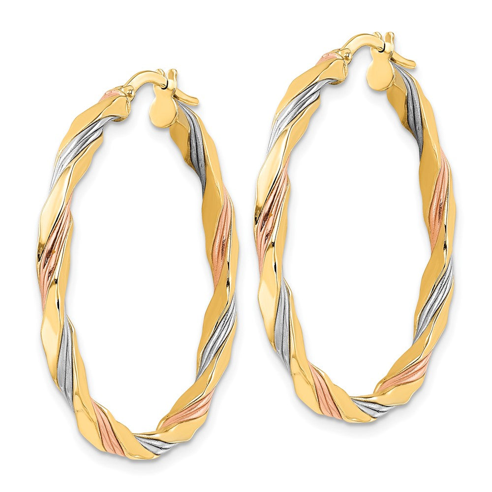 14k Yellow & Rhodium 34.5 mm  Polished Twisted Hoop Earrings (2.58 grams)