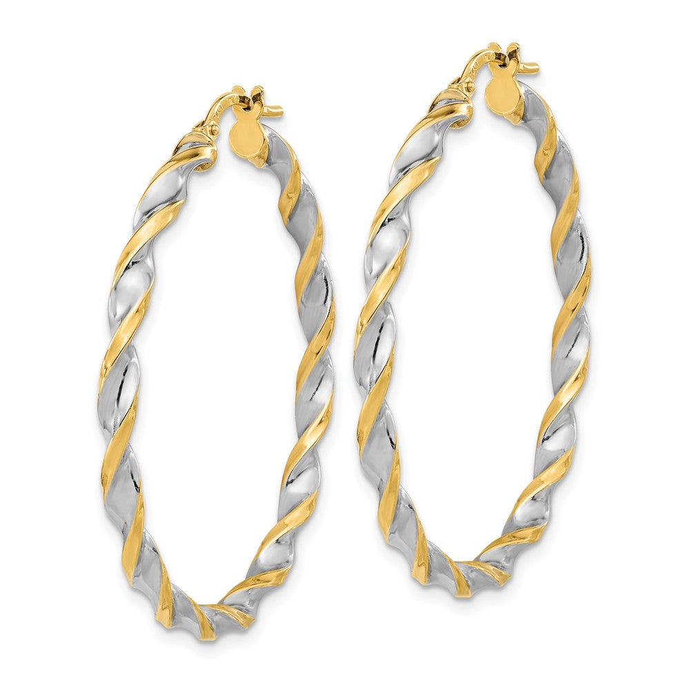 14k Yellow & Rhodium 41.15 mm  Polished & Twist Hoop Earrings (2.59 grams)